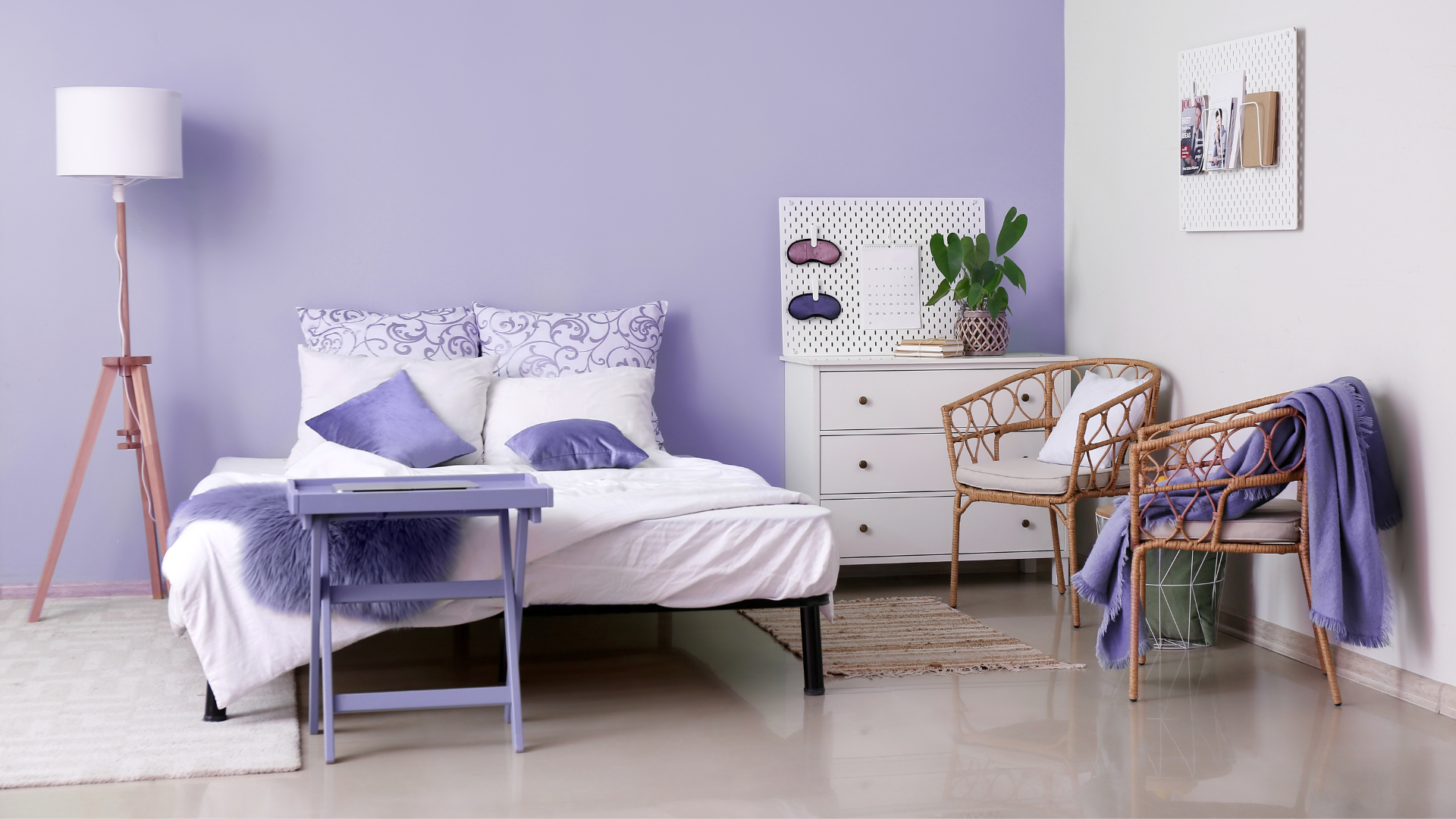 Periwinkle accented bedroom