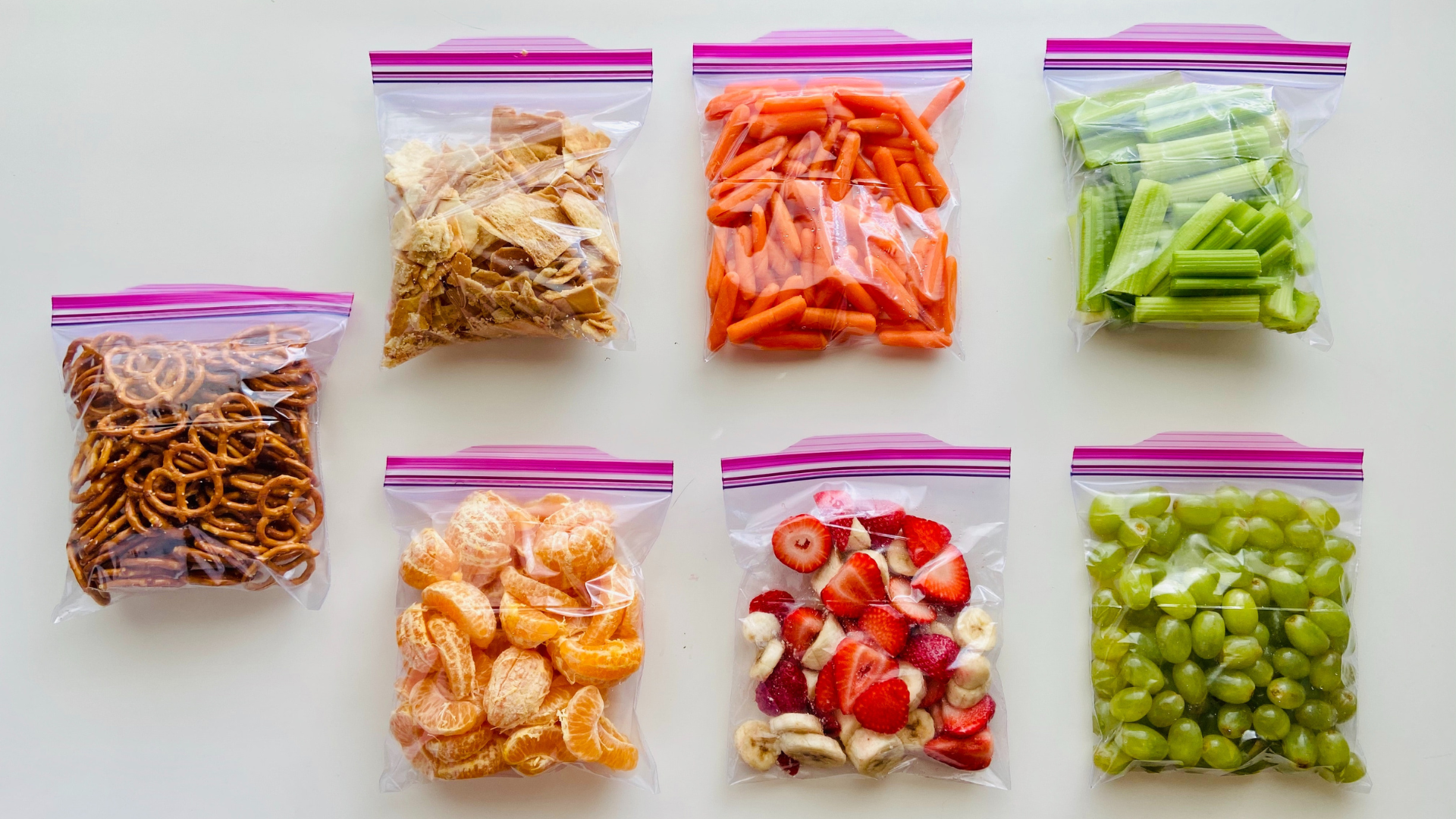 Snacks stored in plastic food storage bags