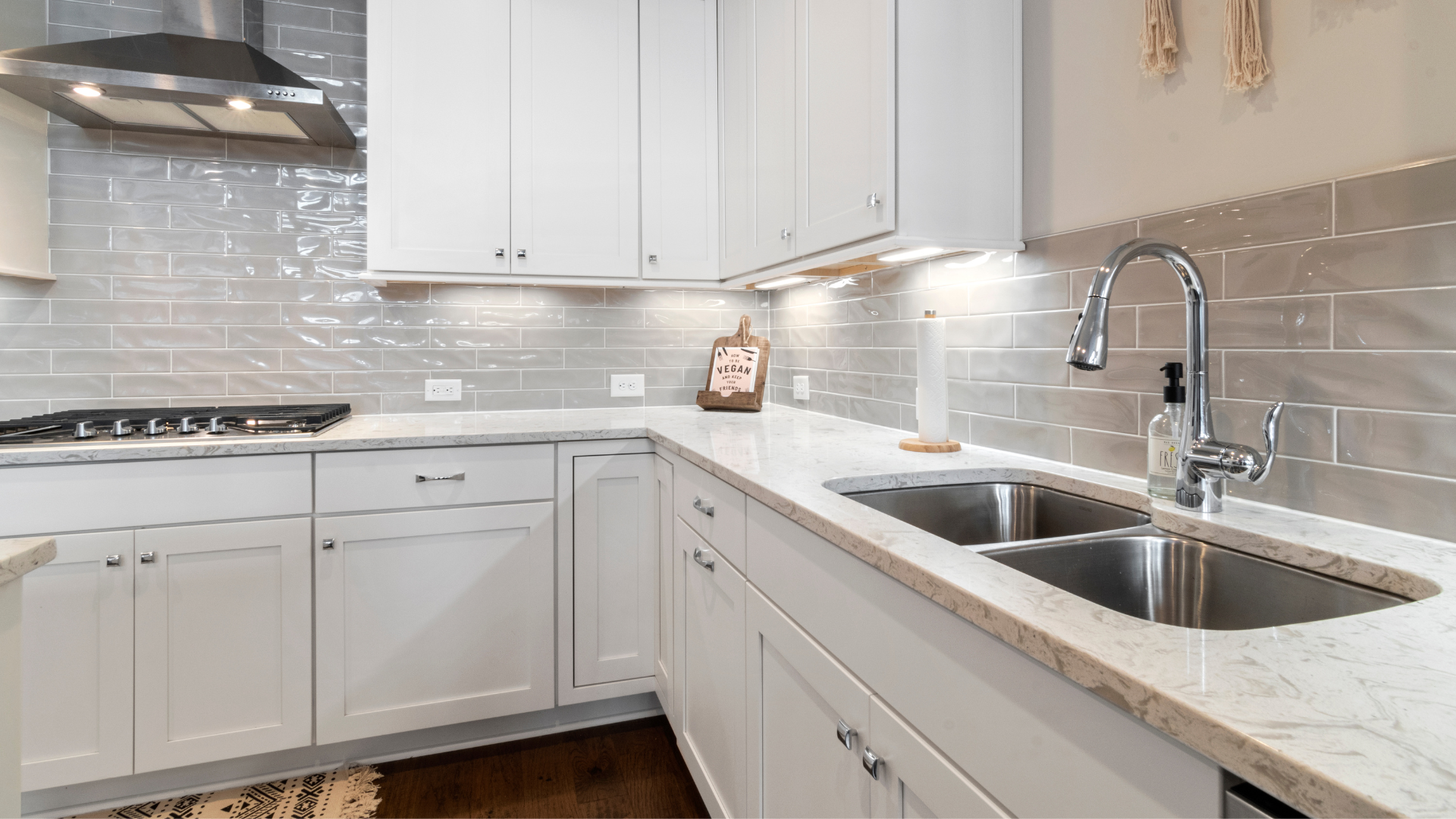 Add property value - modern kitchen remodel with white marble countertops and white cabinets