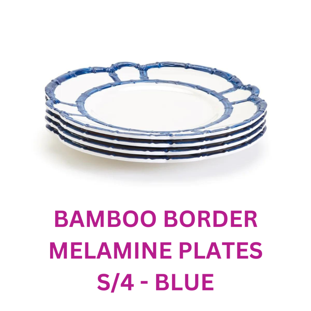 Eclectic Bamboo Border Melamine Plates - Blue - Set of Four