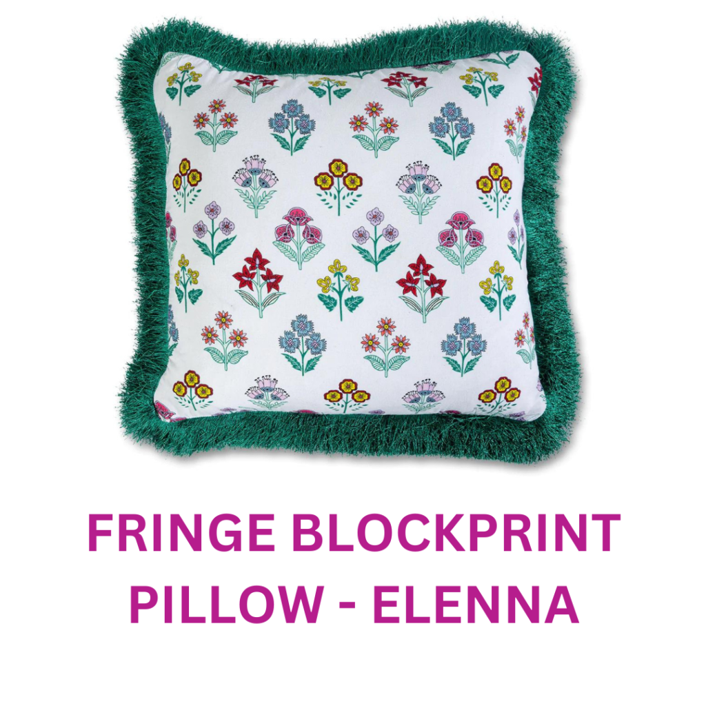 Furbish Studio Fringe Blockprint Pillow Elenna
