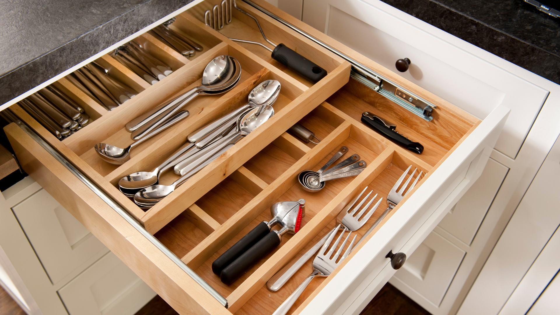 Silverware Drawer with Multiple Compartments for Organization