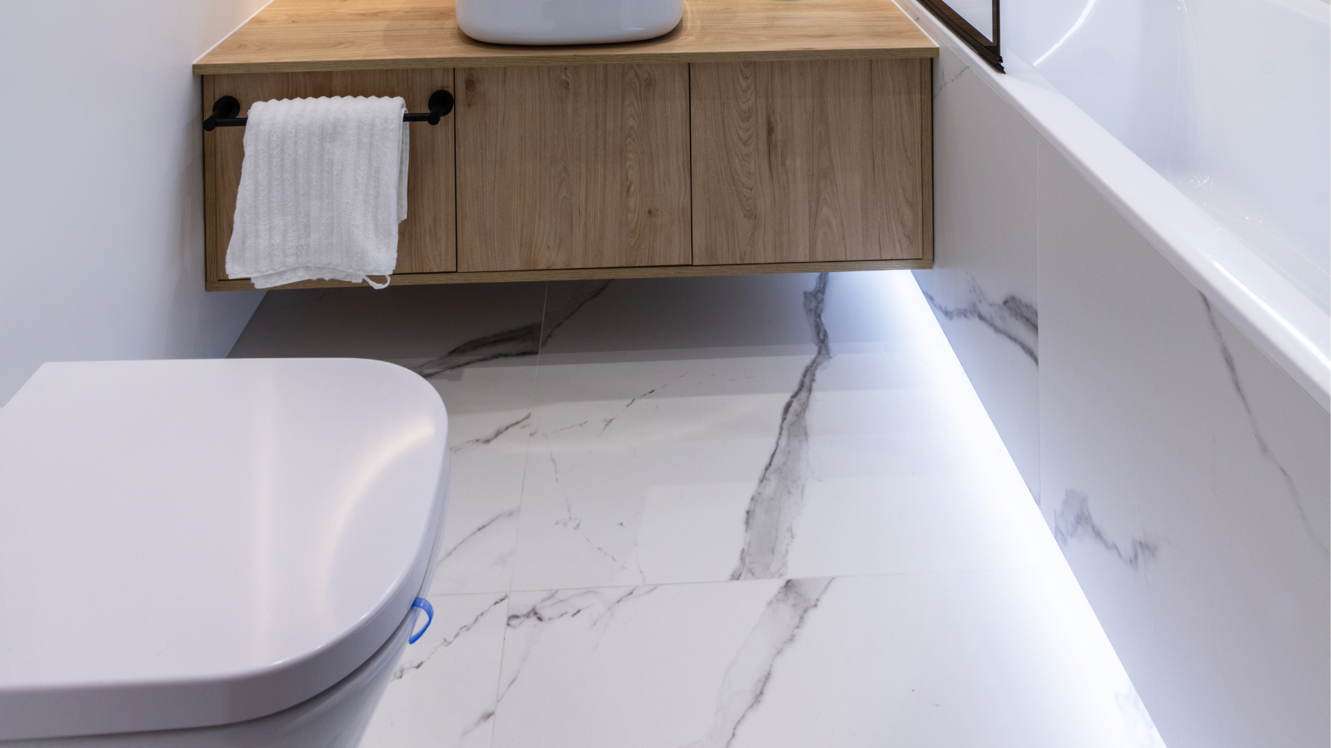 White Marble Floor and Bath Tile for Seamless Flooring - Small Bathroom Design Ideas