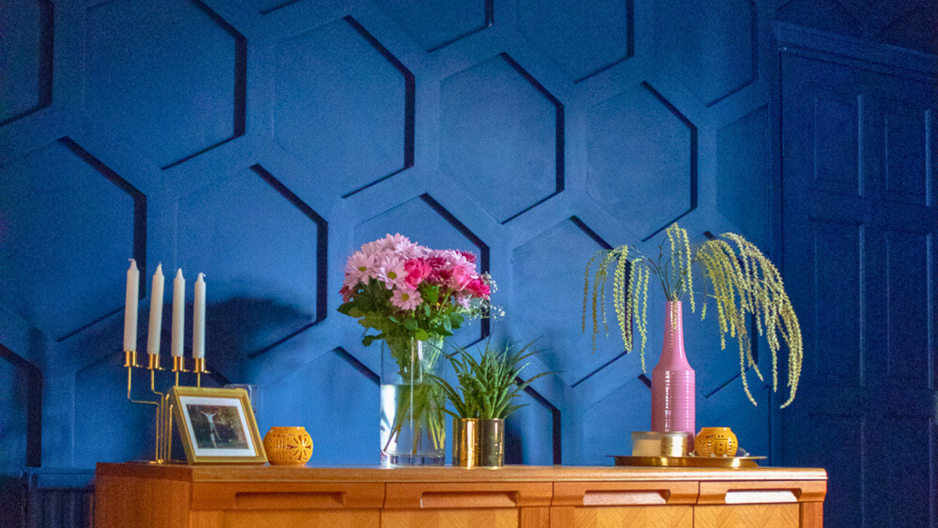 Well I Guess This is Growing Up - Blue Honeycomb Hex Paneled Accent Wall Board and Batten